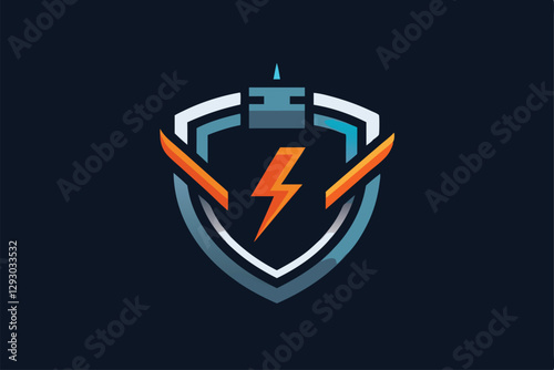 The logo showcases a sleek shield design with a lightning bolt, embodying innovation and strength, Create a sleek and modern logo with a subtle nod to a plug or outlet