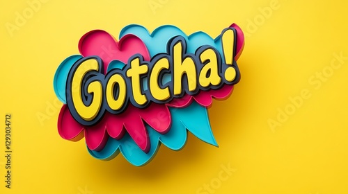Colorful speech bubble with Gotcha text creates a playful atmosphere in a vibrant yellow setting. Generative AI