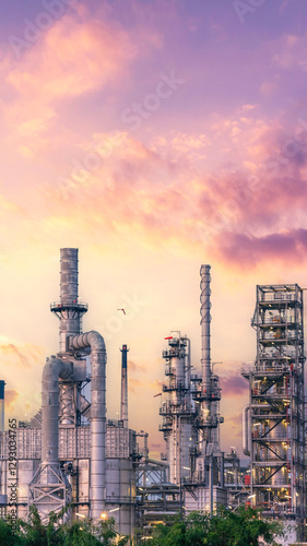 Obraz na płótnie Vertical Oil refinery gas petrol plant industry with crude tank, gasoline supply chemical factory