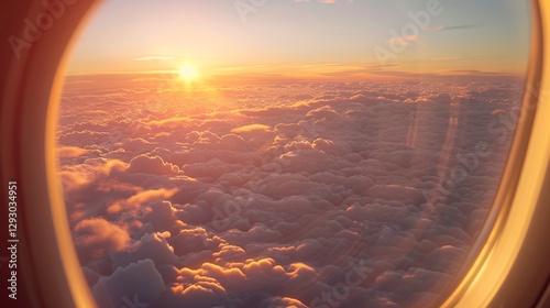 Wallpaper Mural Golden Sunset Above the Clouds from an Airplane Window Torontodigital.ca