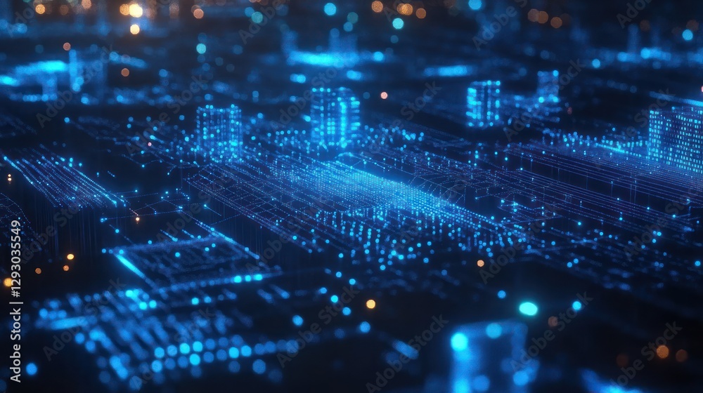 Fototapeta premium Futuristic city data flow, night, digital, technology