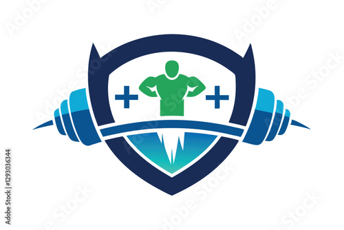 A modern logo design depicting health through weightlifting and a strong shield motif, Design a logo that conveys the concept of health and fitness in a subtle and elegant way