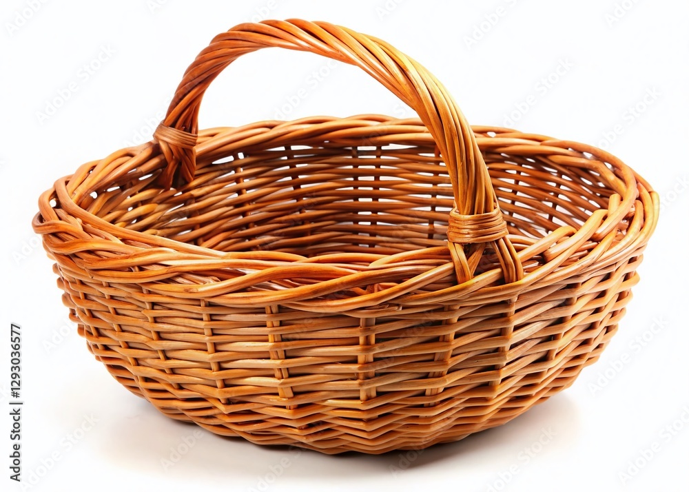 Obraz premium Empty Wicker Basket on White Background - Rustic Farmhouse Style