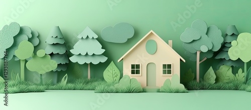 Papercraft Home in a Green Forest photo