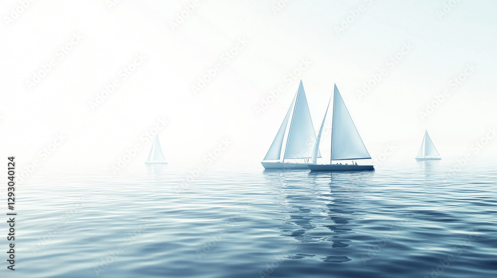 Naklejka premium Sailboats gracefully gliding on calm waters, surrounded by serene atmosphere