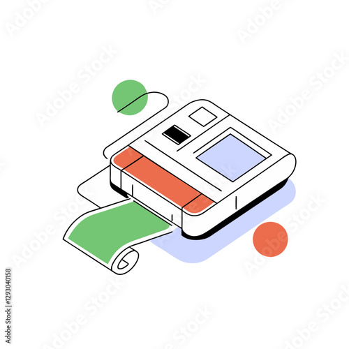Vector illustration of a medical ECG machine printing a heart rate report, symbolizing health monitoring, diagnostics, cardiology, and hospital equipment.