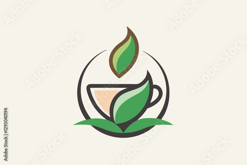 A clean and modern logo showcases a teacup surrounded by green leaves, symbolizing specialty tea, Design a minimalist logo for a specialty tea shop with a simple tea leaf design