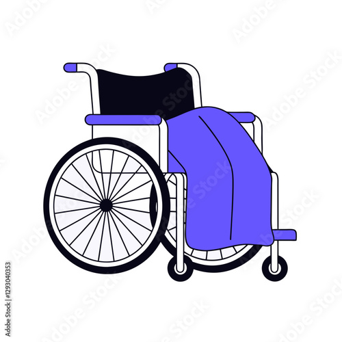 A vector illustration of a wheelchair with a blanket, symbolizing mobility aid, patient care, disability support, and medical assistance in healthcare and rehabilitation.