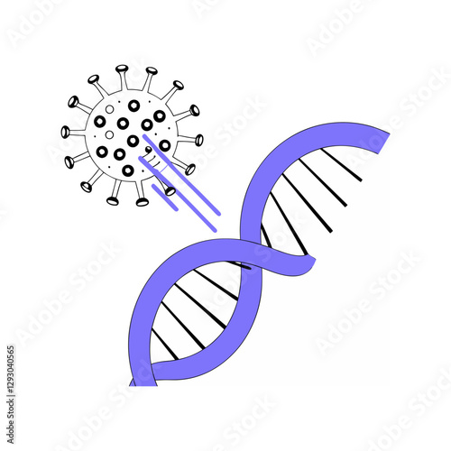 Virus attacking DNA strand, representing genetic mutation, medical research, and virology studies. Scientific illustration concept vector.