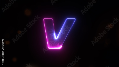 Glowing neon capital Latin alphabet V. English Language Letter V, Neon futuristic effect. Trendy font with glow lighting. Educational concepts