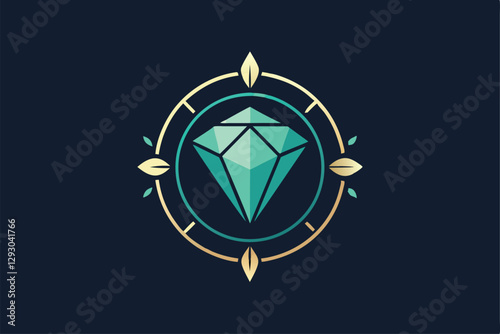 A stylish logo showcases a gem surrounded by leaves, representing a unique handmade jewelry brand, Design a modern logo for a handmade jewelry store with a minimalistic gemstone icon
