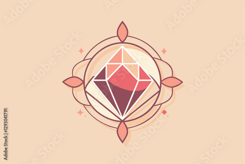 A contemporary logo showcases a geometric crystal surrounded by elegant floral elements for a jewelry store, Design a modern logo for a handmade jewelry store with a minimalistic gemstone icon