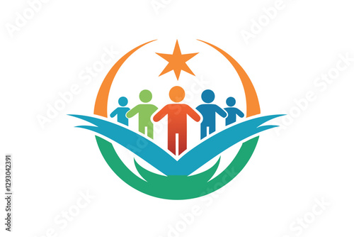 A vibrant logo showcasing figures representing unity and community support under a star, Design a simple logo for a nonprofit organization advocating for LGBTQ+ rights and inclusion