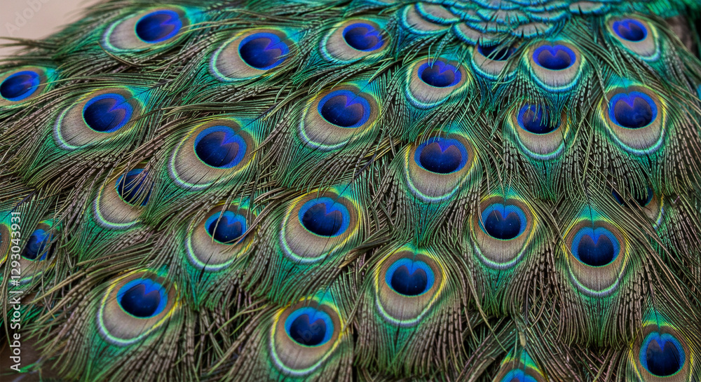 Obraz premium Vibrant close-up of a peacock's iridescent feathers