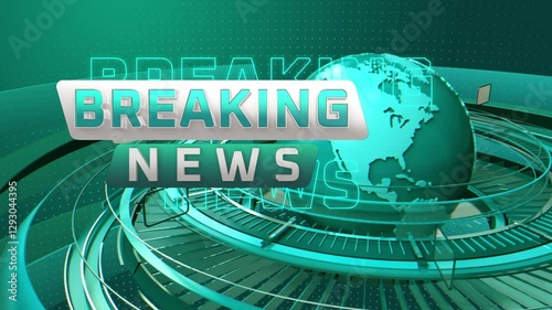 ABSTRACT GREEN BREAKING NEWS NEWS BACKGROUND WITH ROTATING EARTH LOOP