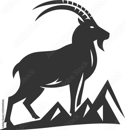 Goat standing on a peak, head turned to the side animal vector silhouette