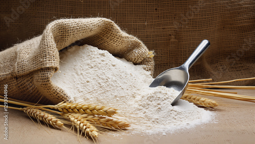 flour and wheat on wooden table