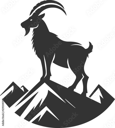Goat standing on a peak, head turned to the side animal vector silhouette