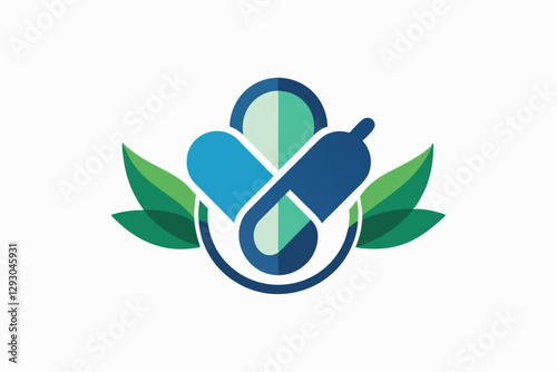 A modern logo design showcases a blend of capsules and leaves, emphasizing health and wellness, Develop a clean and minimalist design for a pharmaceutical company logo