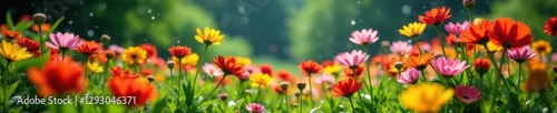 Summer downpour saturates vibrant Hungarian garden flowers, atmosphere, petals, droplets photo