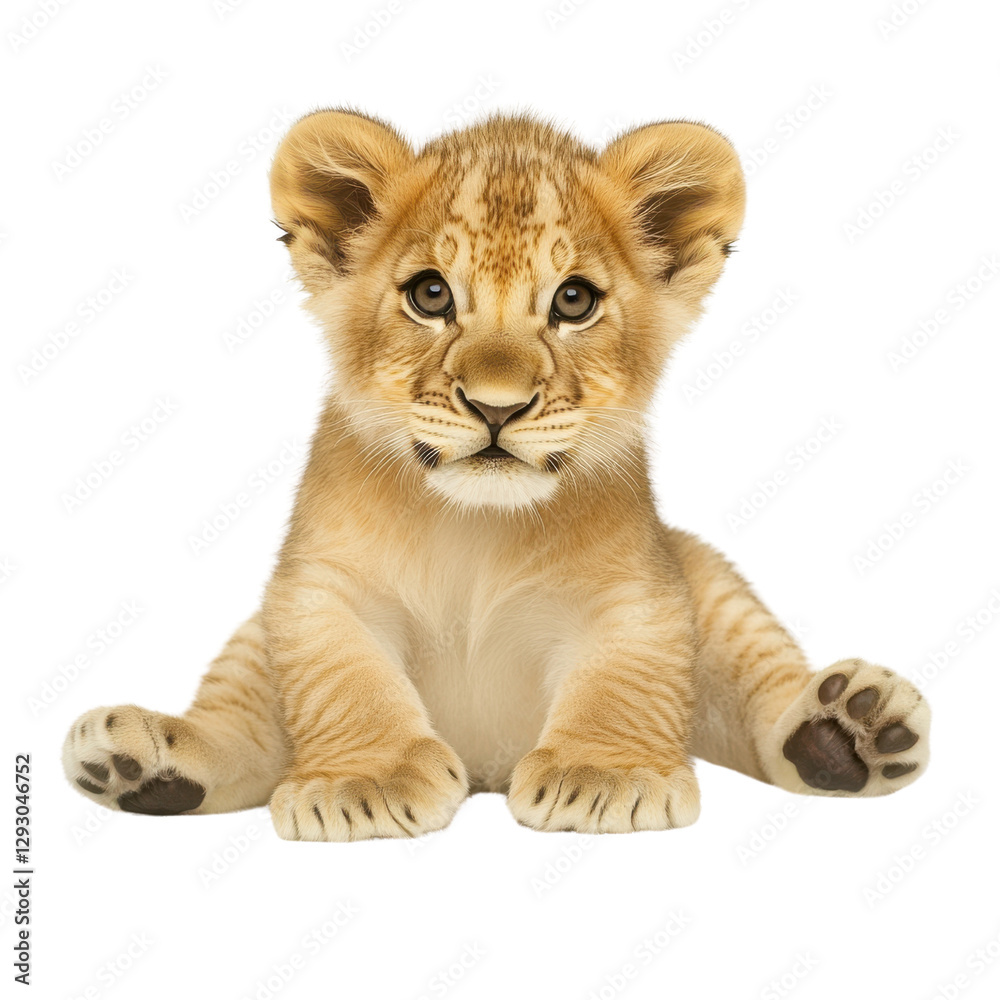 Young lion cub sitting playful cute bright studio photoshoot Young lion cub sitting playful cute bright studio photoshoot