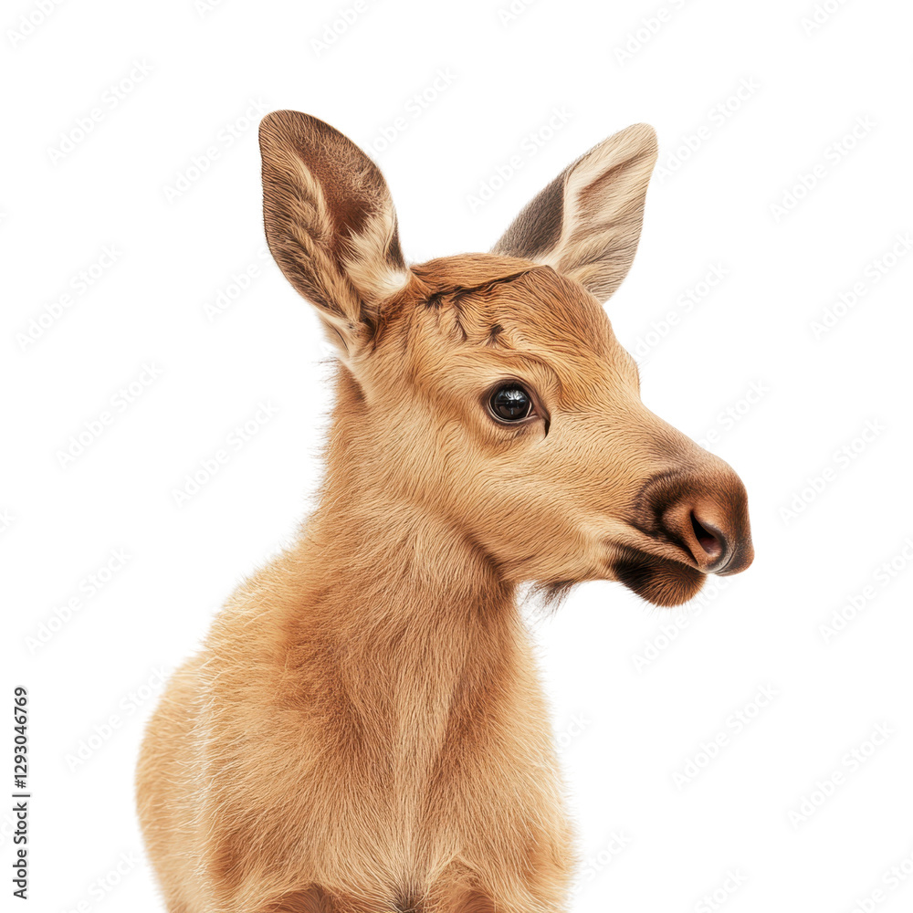 Fototapeta premium Young moose calf in serene pose on Transparent background