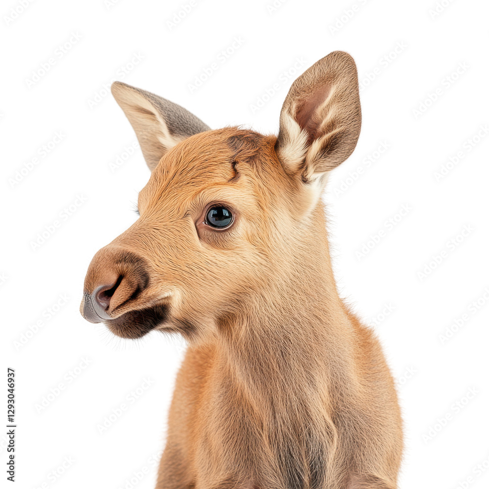Fototapeta premium Young moose calf in serene pose on Transparent background