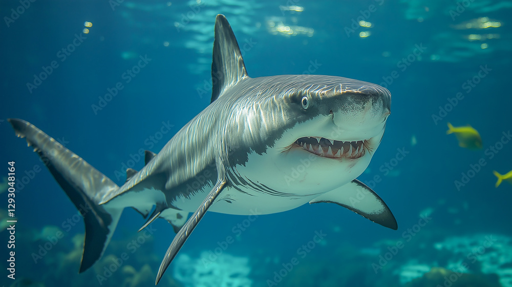 Fototapeta premium Majestic shark swimming gracefully through clear blue water in an underwater habitat