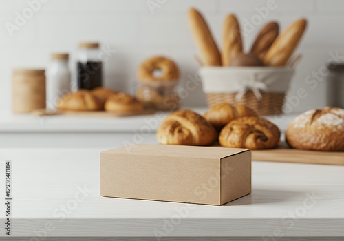 Display box with delicious baked goods like bread and croissants