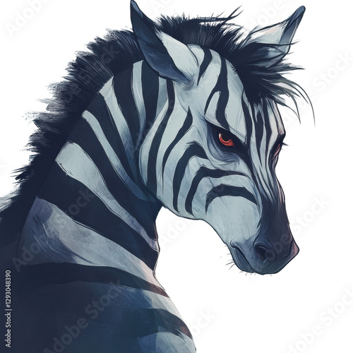 Dramatic closeup of zebras expressive face on Transparent background