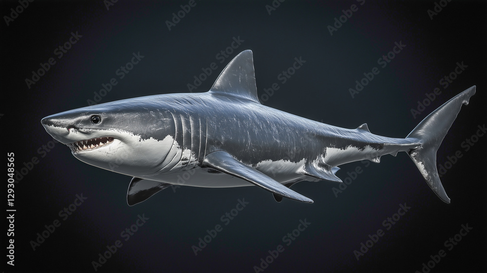 Fototapeta premium Detailed depiction of a great white shark swimming gracefully in ocean waters