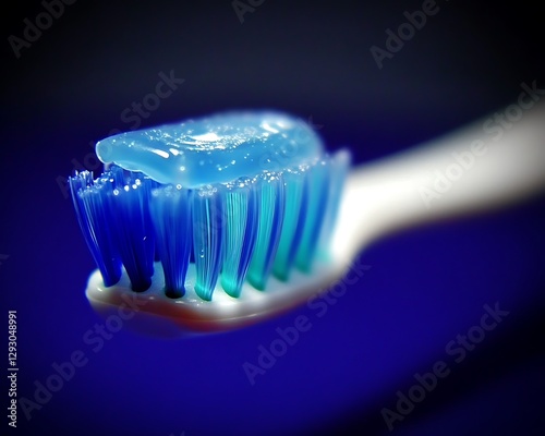 Blue gel toothpaste on toothbrush