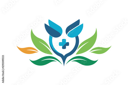 A simple and elegant logo design showcases leaves and a health symbol, emphasizing wellness and nature, Develop a simple and elegant logo for a pharmaceutical company