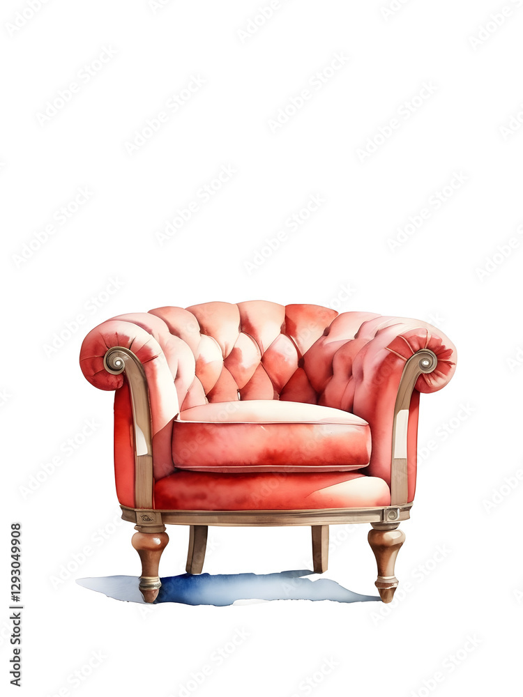 red sofa watercolor on white background , sofa in livingroom red sofa watercolor on white background , sofa in livingroom