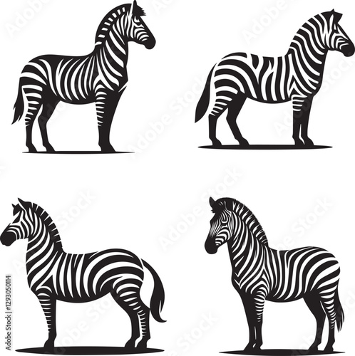 Set of Zebra Silhouettes in Different Poses
