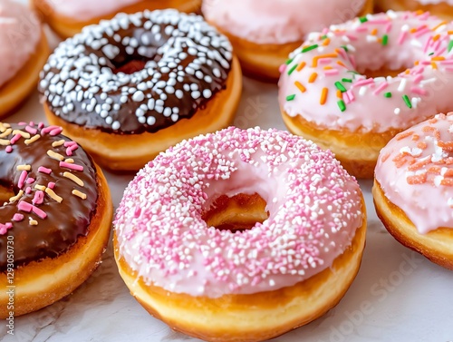 Doughnut lovers enjoying free treats at a National Doughnut Day event, smiles, sweet delight