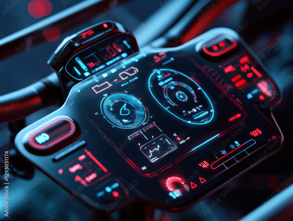 Obraz premium Futuristic dashboard with glowing interface and digital displays