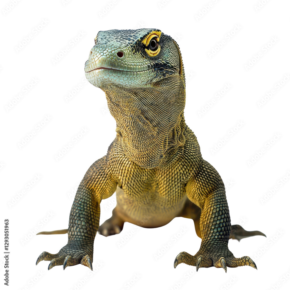 Obraz premium Vibrant symmetrical image of alert young Komodo dragon in studio