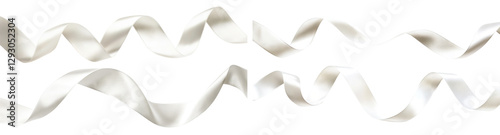 Set of flowing white satin ribbons with elegant curves, isolated on transparent cutout background