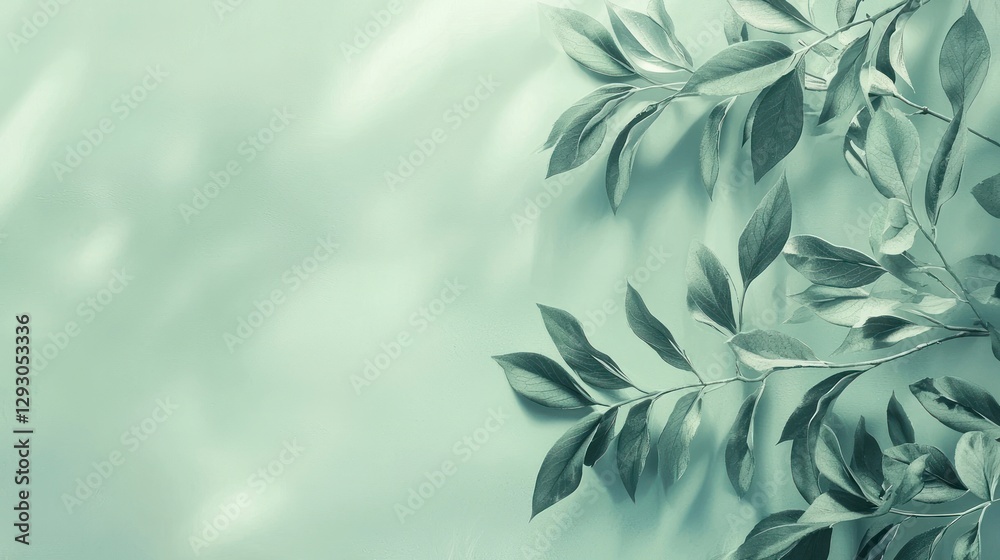 Fresh Green Leaves on Soft Mint Background for Natural Design Fresh Green Leaves on Soft Mint Background for Natural Design