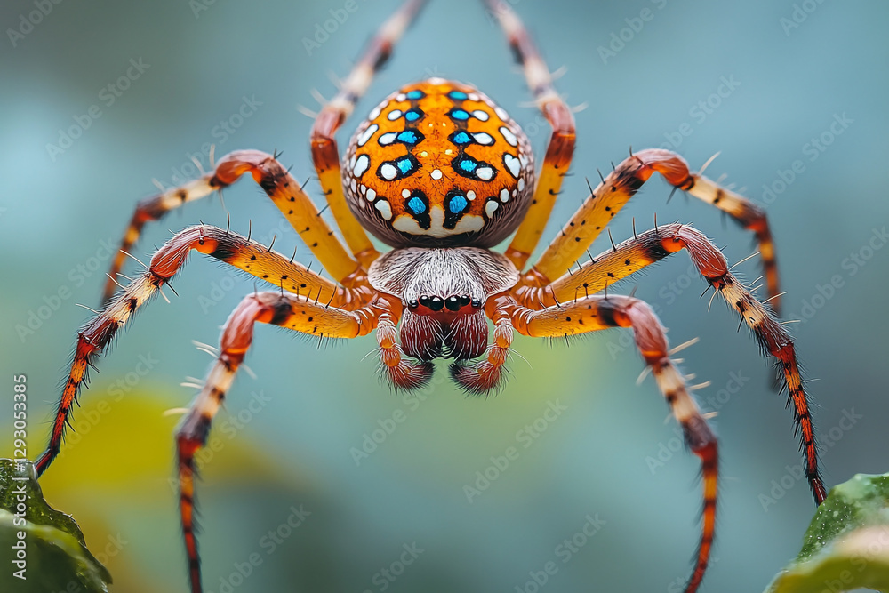 Fototapeta premium Detailed close-up of vibrant patterned spider displaying intricate details