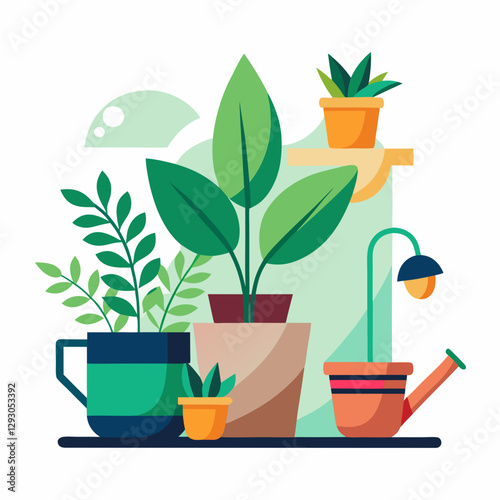 Plant Care icon with various potted plants and watering can