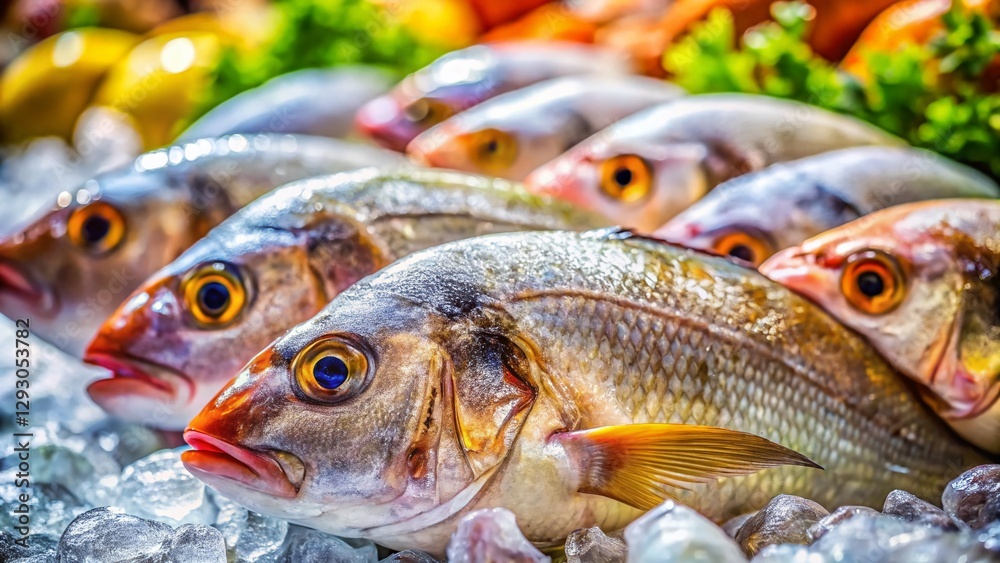 Fresh Gilt-Head Bream on Ice at a Fish Market - High-Resolution Stock Photo Fresh Gilt-Head Bream on Ice at a Fish Market - High-Resolution Stock Photo
