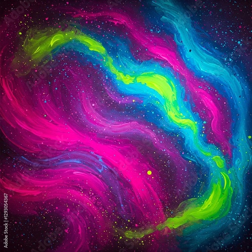 vibrant painting of swirling galaxy-like patterns using bright neon colors.