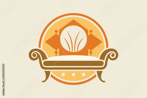 A logo showcasing a sophisticated sofa design integrated with ornamental details in soft hues, Generate a simple and elegant logo for a furniture online retailer
