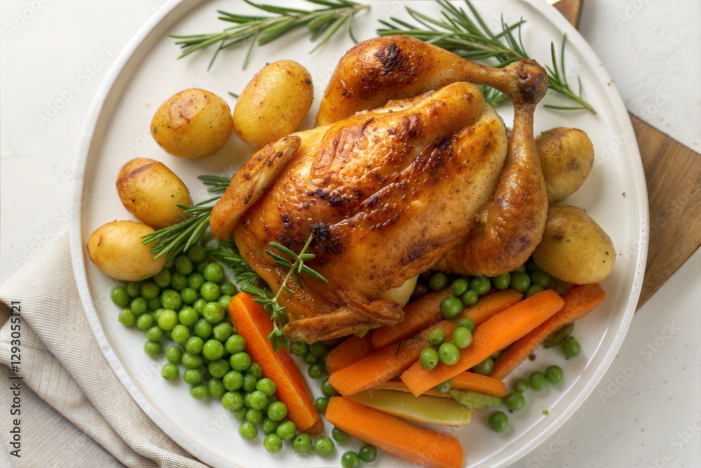 Roasted Chicken with Roasted Potatoes and Vegetables on a Plate Roasted Chicken with Roasted Potatoes and Vegetables on a Plate