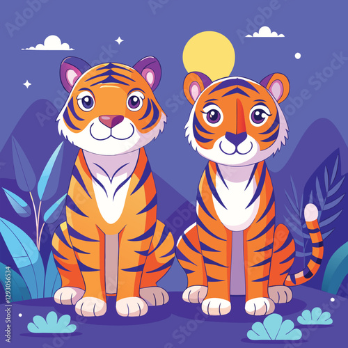 Tiger, mammals animals cartoon illustration