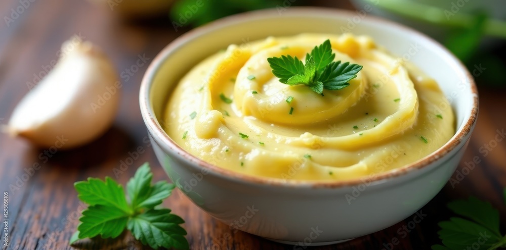Elegant garlic herb butter in small white bowl, cooking, ingredient Elegant garlic herb butter in small white bowl, cooking, ingredient