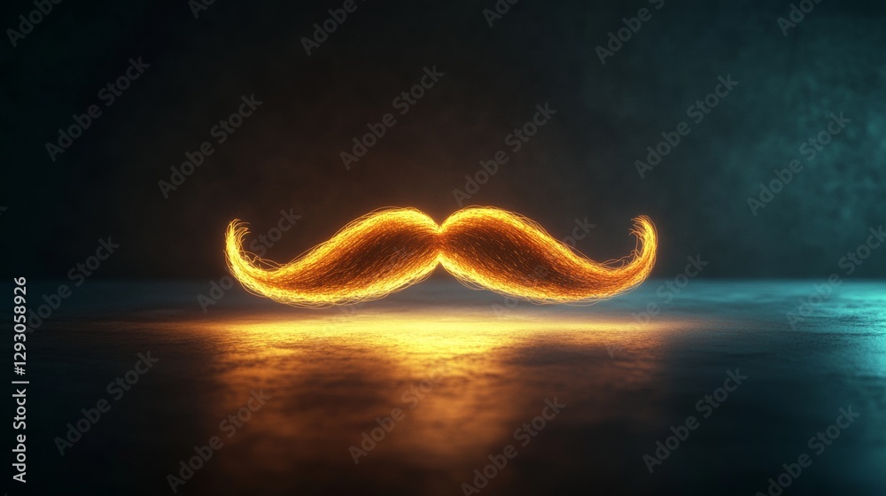 Glowing orange mustache on dark textured background, warm ambient lighting. Creative design and novelty concept Glowing orange mustache on dark textured background, warm ambient lighting. Creative design and novelty concept