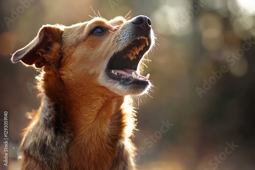 Aggressive brown dog baring teeth and growling outdoors